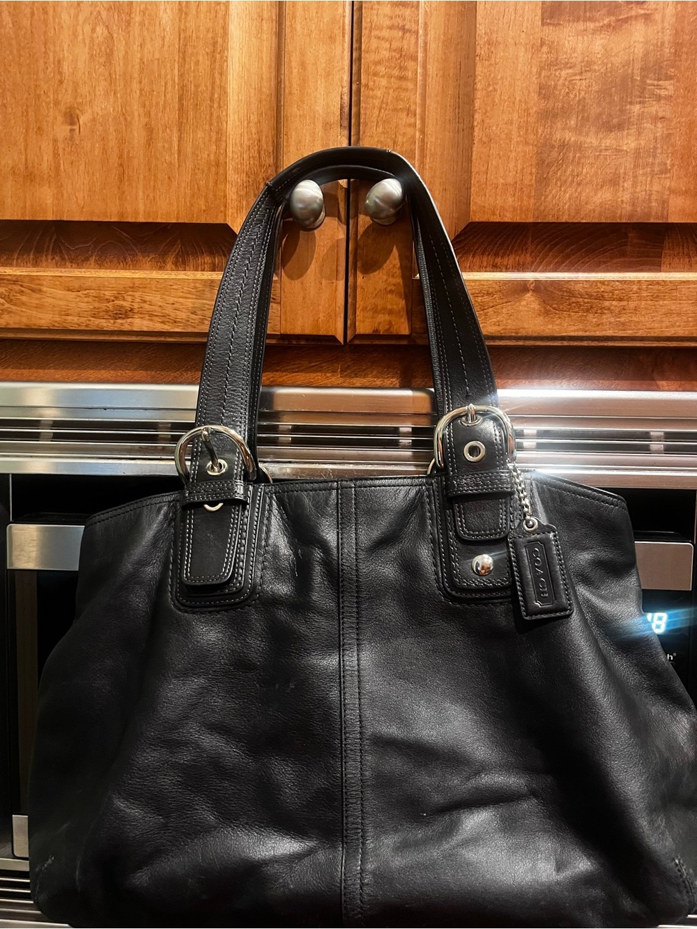 Coach Black Y2K Vintage Leather Large Shoulder Tote with Silver Hardware